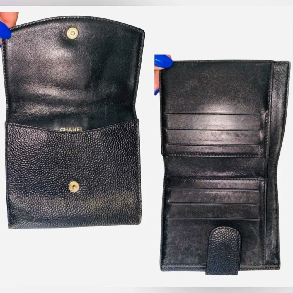 CHANEL Black “CC” Leather Wallet, EUC